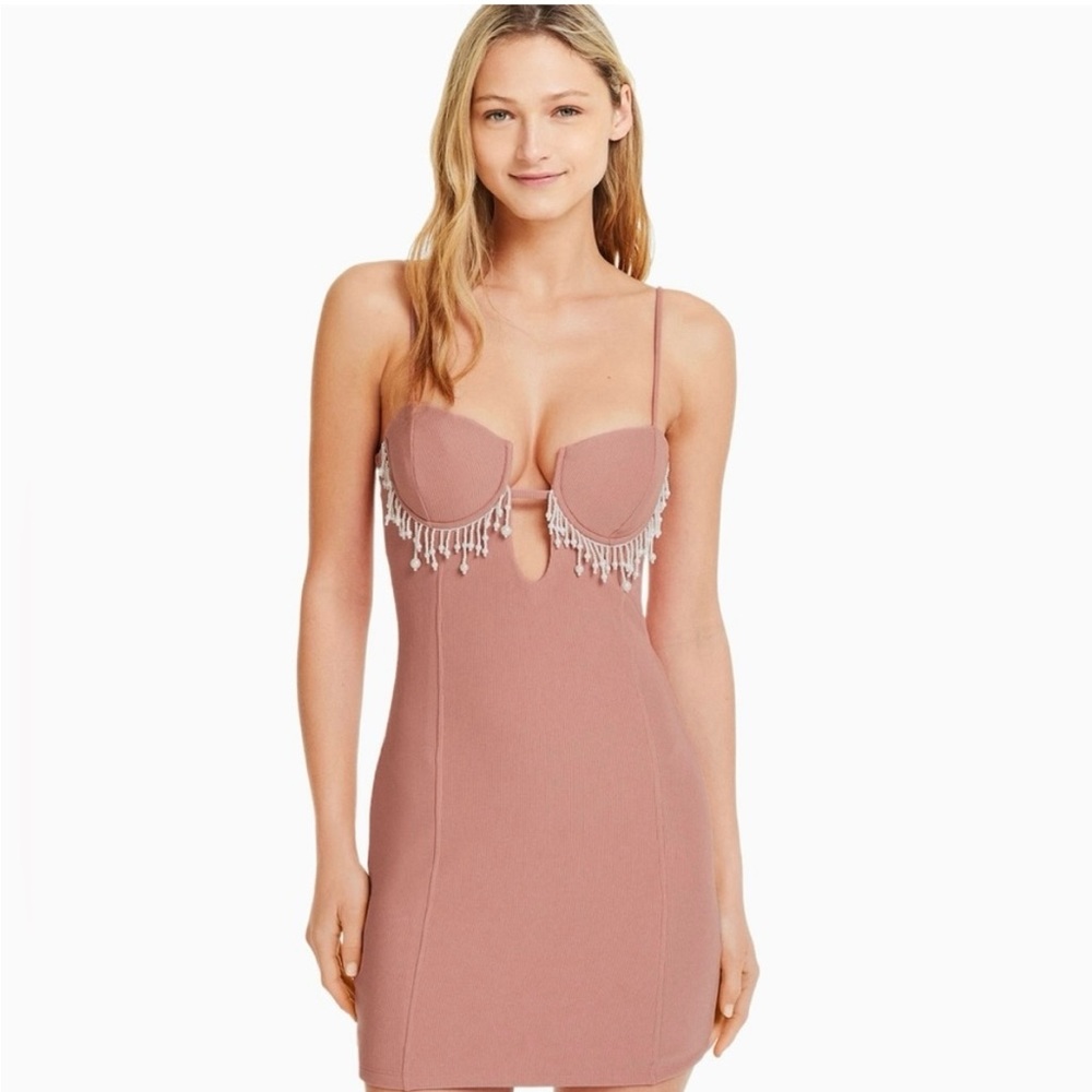 NWT Bershka Fitted Mini Dress pearl detail